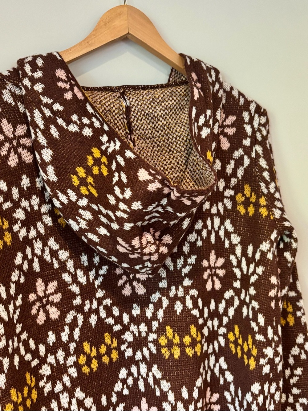 Patterned Hooded Open-Front Sweater Cardigan | By Design | Size M - Picture 6 of 8